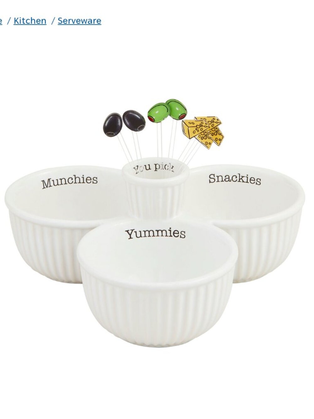 Mud Pie Snack Bowl Trio and Picks Serving Set - NWT